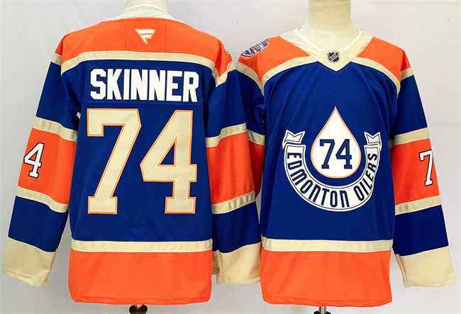 Men%27s Edmonton Oilers #74 Stuart Skinner Royal 2024-25 Heritage Classic Primegreen Stitched Jersey